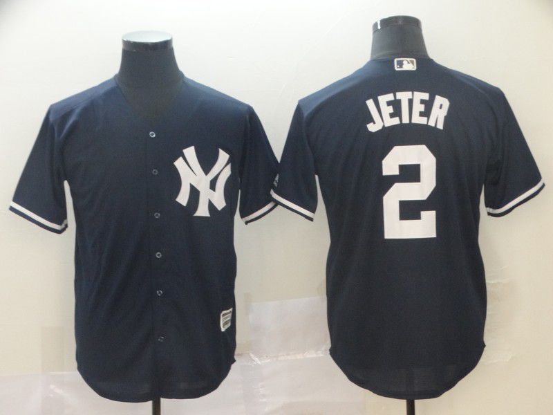 Men New York Yankees 2 Jeter Blue Game MLB Jersey